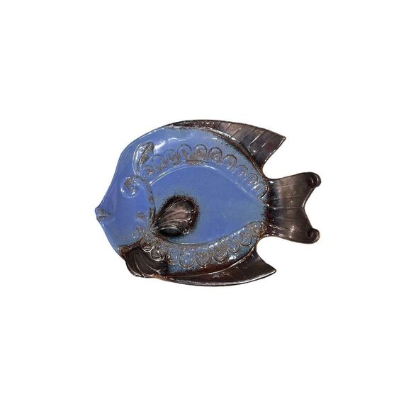 Decorative Ceramic Fish Plate Blue & Gray Glazed Ocean Fish Decor 10 × 8 - Picture 4 of 7